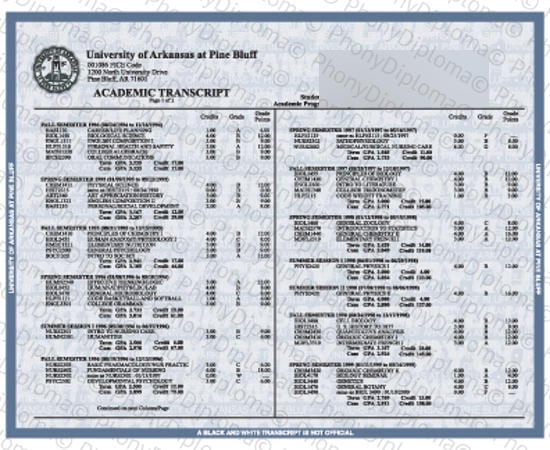 Usa University Of Arkansas Actual Match Transcript Free Sample From Phonydiploma · United States