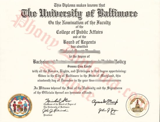 Usa University Of Baltimore Free Sample From Phonydiploma · United States