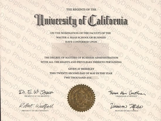 Usa University Of California Berkeley Free Sample From Phonydiploma · United States