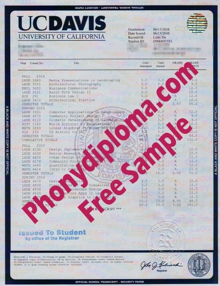 Usa University Of California Davis House Design Transcript Free Sample From Phonydiploma · United States