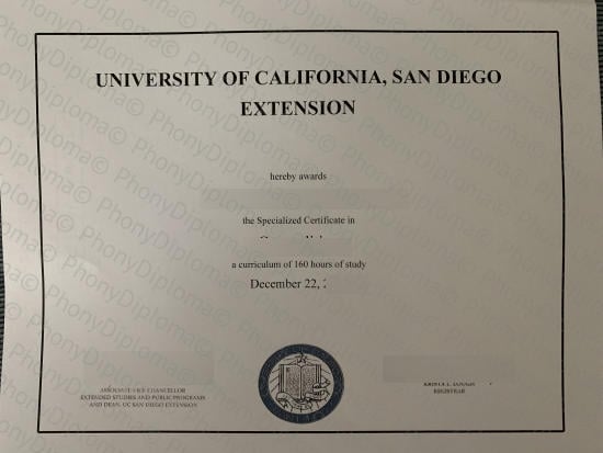 Usa University Of California San Diego Extension Free Sample From Phonydiploma · United States