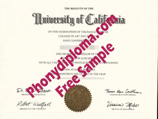 Usa University Of California Santa Barbara Free Sample From Phonydiploma · United States