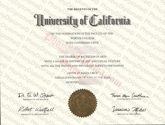 Usa University Of California Santa Cruz Free Sample From Phonydiploma · United States