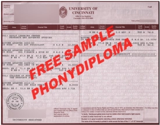 Usa University Of Cincinnati Actual Match Transcript Free Sample From Phonydiploma · United States