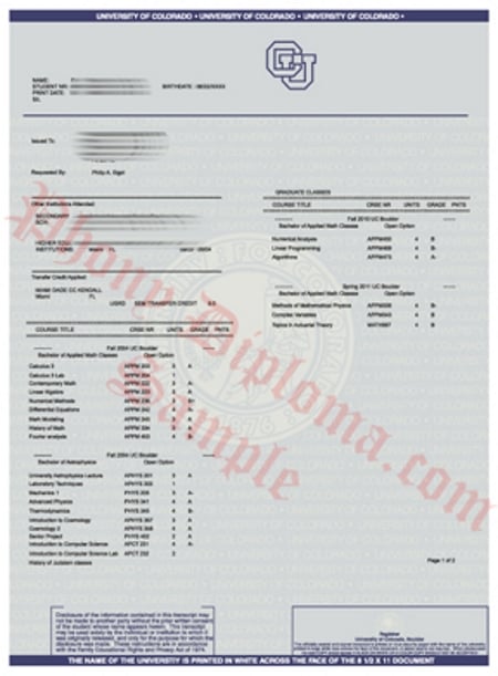 Usa University Of Colorado Actual Match Transcripts Free Sample From Phonydiploma · United States