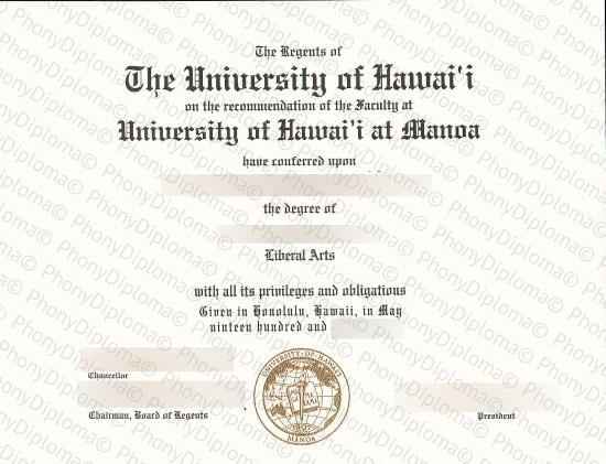 Usa University Of Hawaii Manoa Free Sample From Phonydiploma · United States