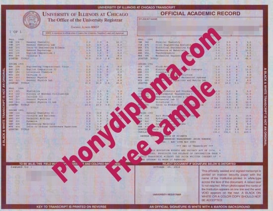 Usa University Of Illinois At Chicago Actual Match Transcript Free Sample From Phonydiploma · United States
