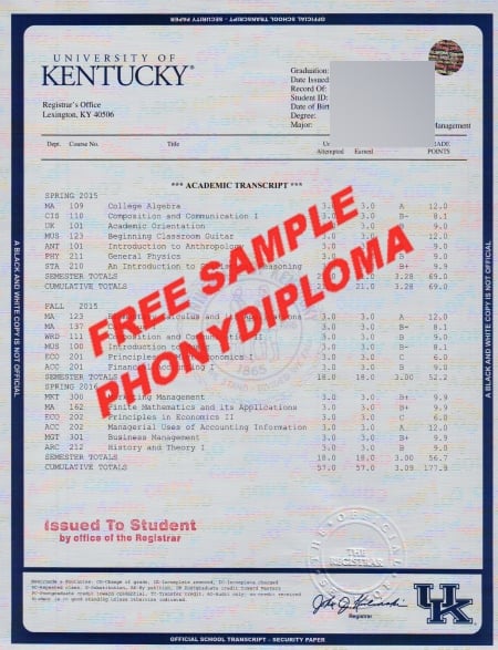 Usa University Of Kentucky House Design Transcript Free Sample From Phonydiploma · United States