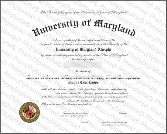 Usa University Of Maryland Adelphi Free Sample From Phonydiploma · United States