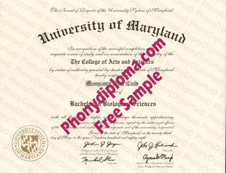 Usa University Of Maryland Any Campus Fake Diploma Sample · United States