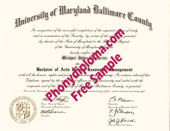 Usa University Of Maryland Baltimore Country Free Sample From Phonydiploma · United States