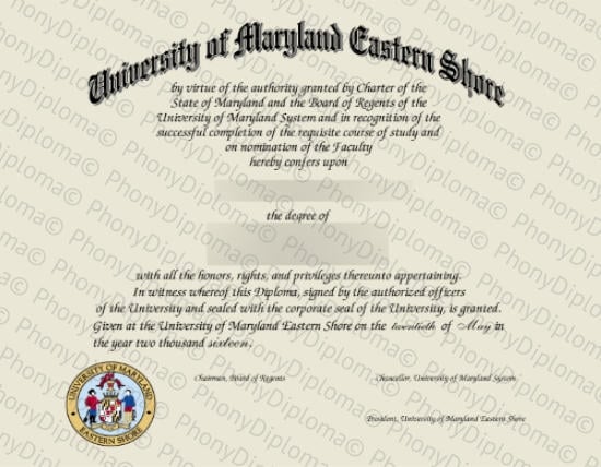 Usa University Of Maryland Eastern Shore Free Sample From Phonydiploma · United States