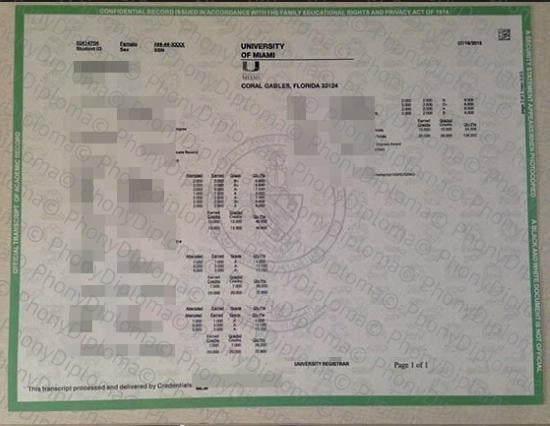 Usa University Of Miami Actual Match Transcript Free Sample From Phonydiploma · United States
