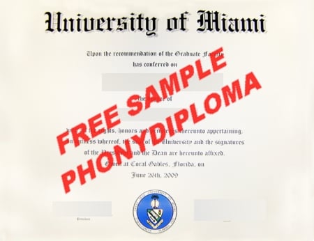 Usa University Of Miami Free Sample From Phonydiploma · United States