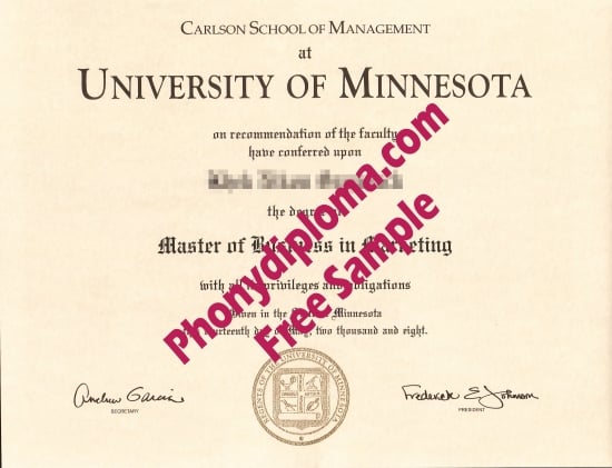 Usa University Of Minnesota Carlson Free Sample From Phonydiploma · United States