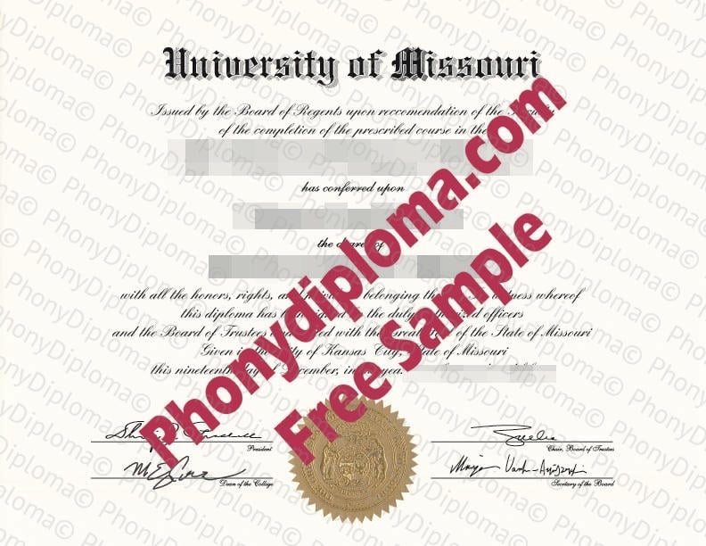 Usa University Of Missouri Free Fake Diploma Sample · United States