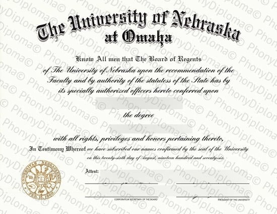 Usa University Of Nebraska At Omaha Free Sample From Phonydiploma · United States