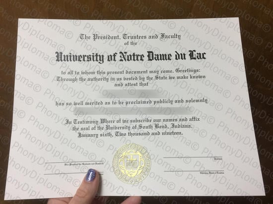 Usa University Of Notre Dame Du Lac Free Sample From Phonydiploma · United States
