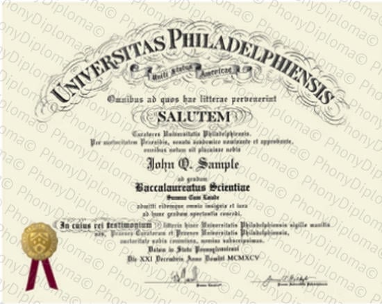 Usa University Of Philadelphia Free Sample From Phonydiploma · United States