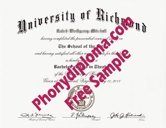 Usa University Of Richmond Free Sample From Phonydiploma · United States