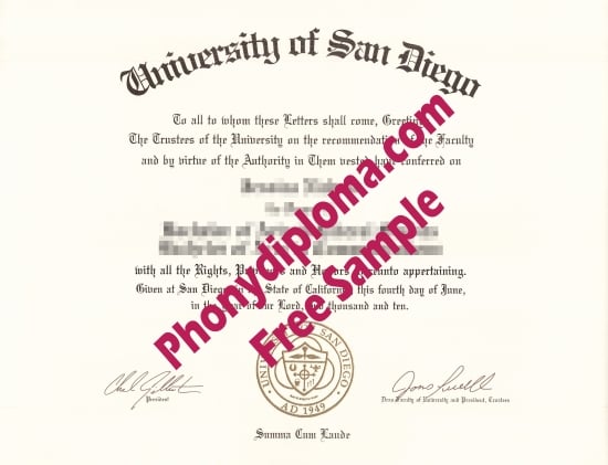 Usa University Of San Diego Free Sample From Phonydiploma · United States