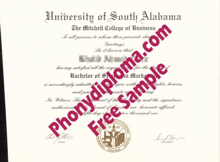 Usa University Of South Alabama Free Sample From Phonydiploma · United States
