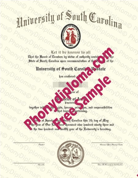Usa University Of South Carolina Free Fake Diploma Sample · United States