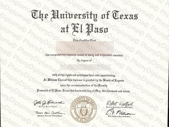 Usa University Of Texas At El Paso Free Sample From Phonydiploma · United States