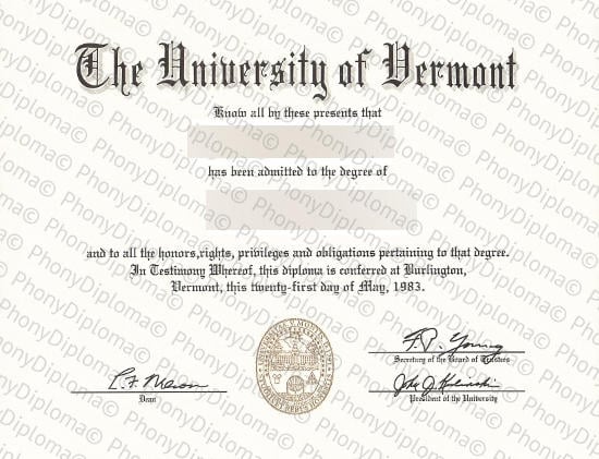 Usa University Of Vermont Free Sample From Phonydiploma · United States