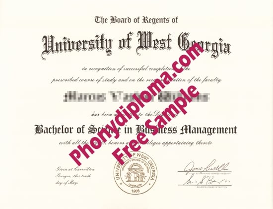 Usa University Of West Georgia Free Sample From Phonydiploma · United States