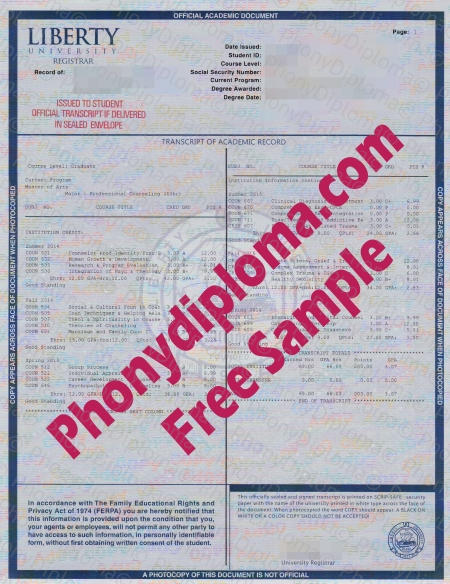 Usa Virginia Liberty University Actual Match Transcript Free Sample From Phonydiploma (2) · United States
