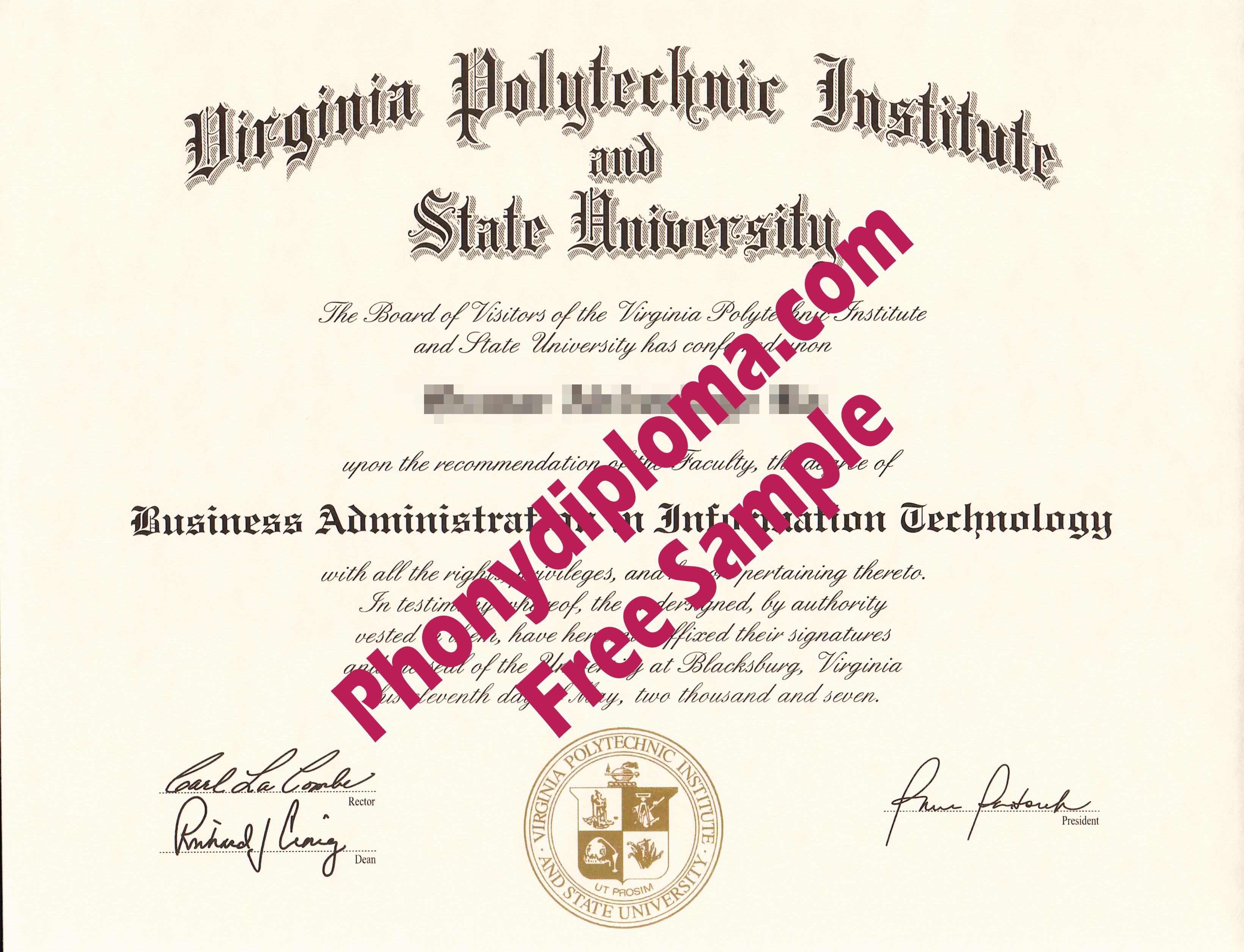 Usa Virginia Polytechnic Institute And State University Free Sample From Phonydiploma · United States