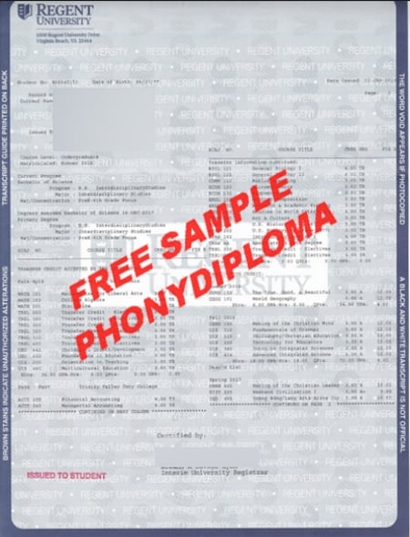 Usa Virginia Regent University Actual Match Transcript Free Sample From Phonydiploma · United States