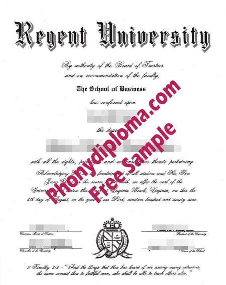 Usa Virginia Regent University Diploma Free Sample From Phonydiploma · United States
