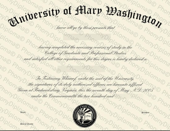 Usa Virginia University Of Mary Washington Free Sample From Phonydiploma · United States
