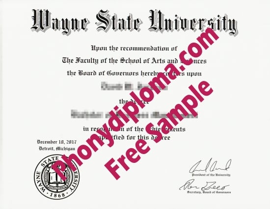 Usa Wayne State University Free Sample From Phonydiploma · United States