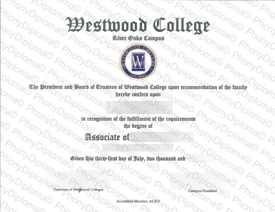 Usa Westwood College Fake Diploma From Phonydiploma · United States