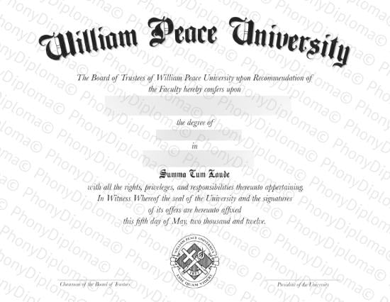 Usa William Peace University Free Sample From Phonydiploma · United States