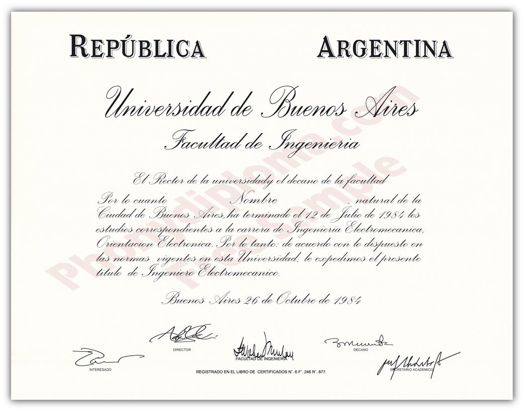 Universidad de Buenos Aires diploma sample
