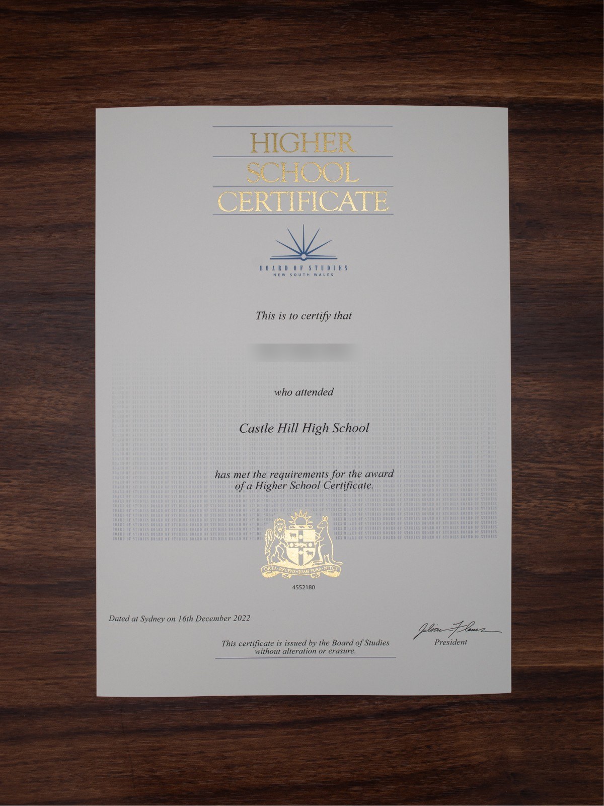 Australia Higher School Certificate sample