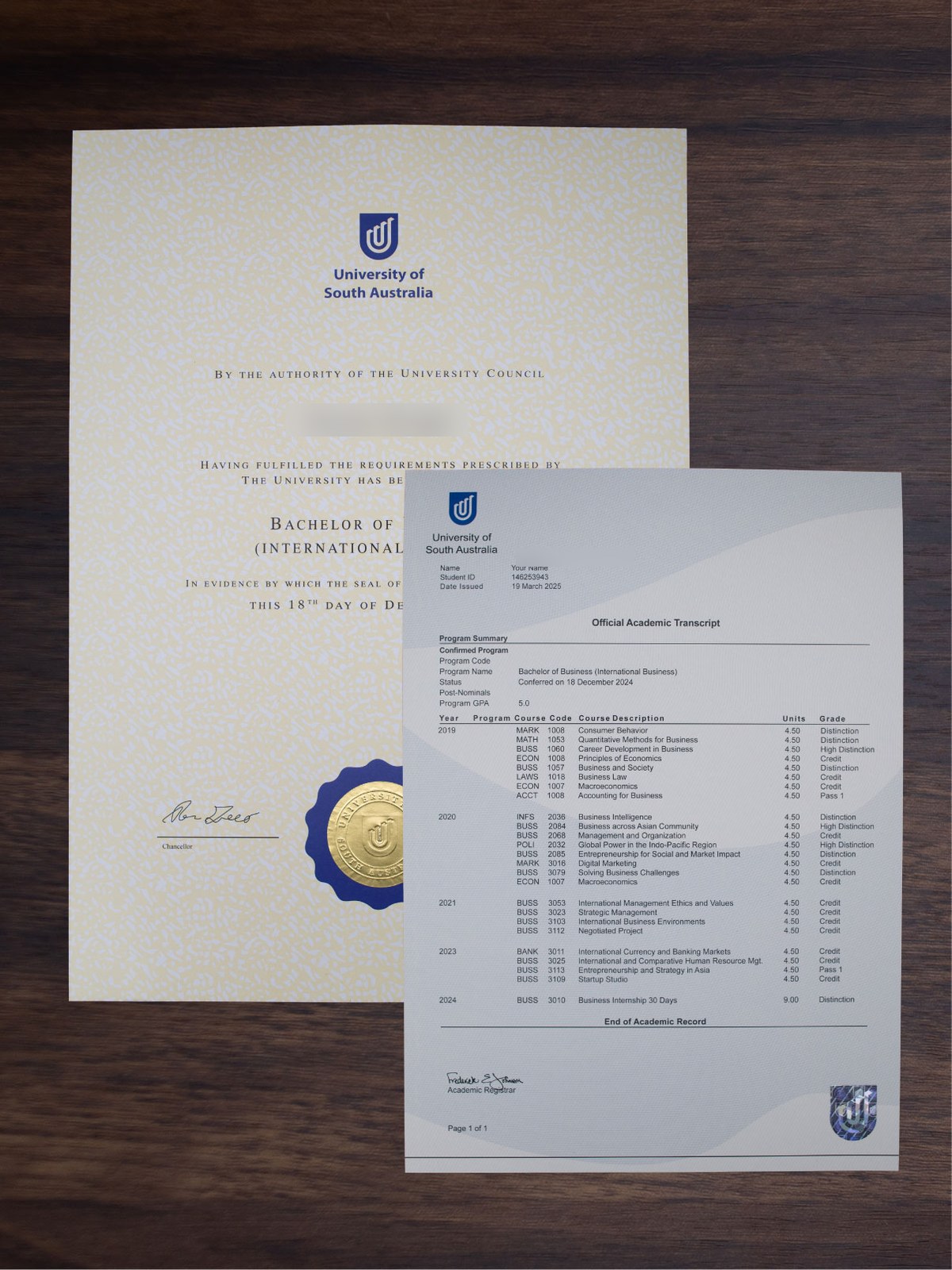 Australian higher-education diploma and transcript sample