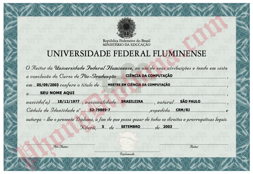 Brazil precise match diploma and transcript set sample