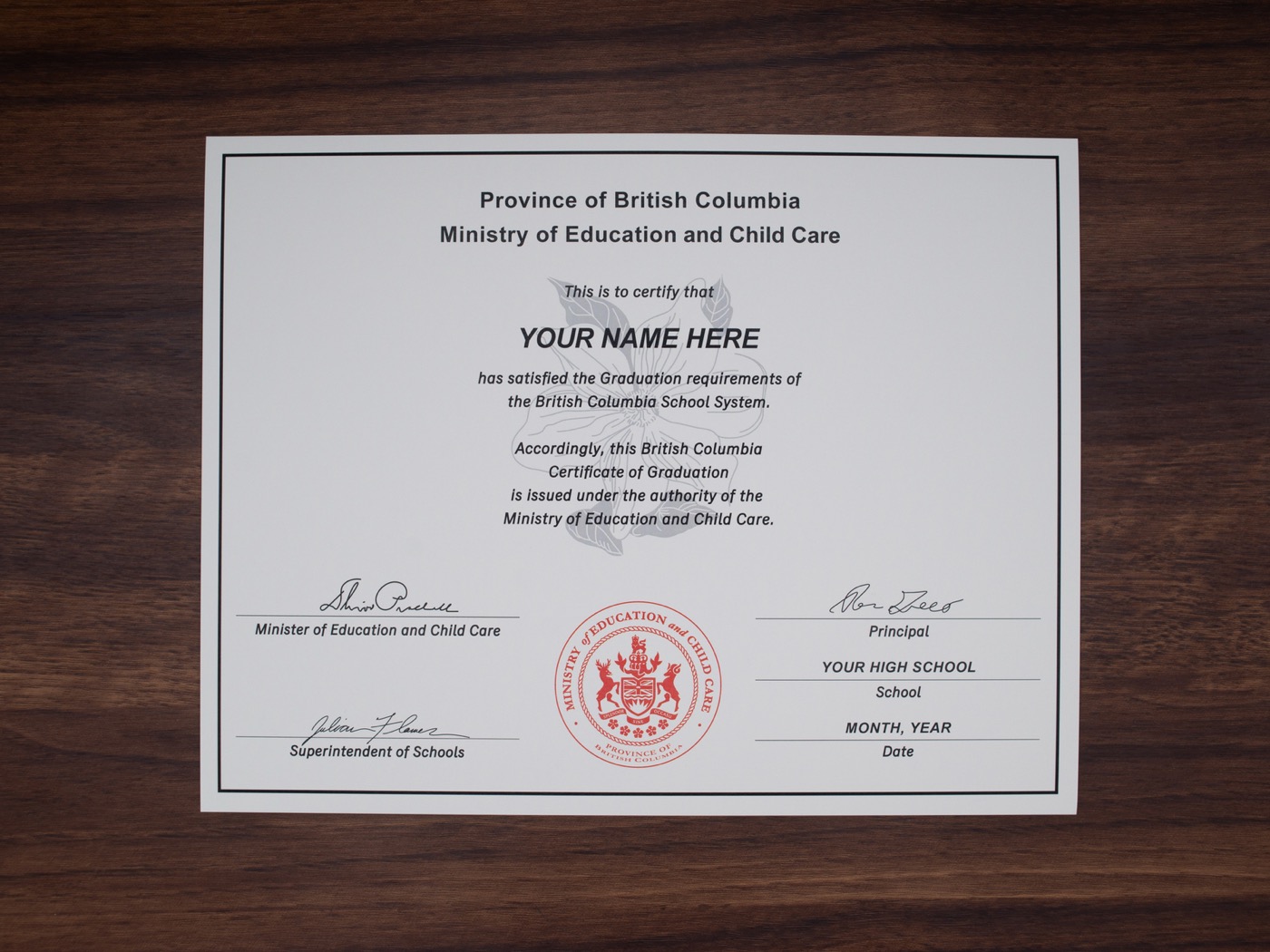 British Columbia CAEC diploma sample