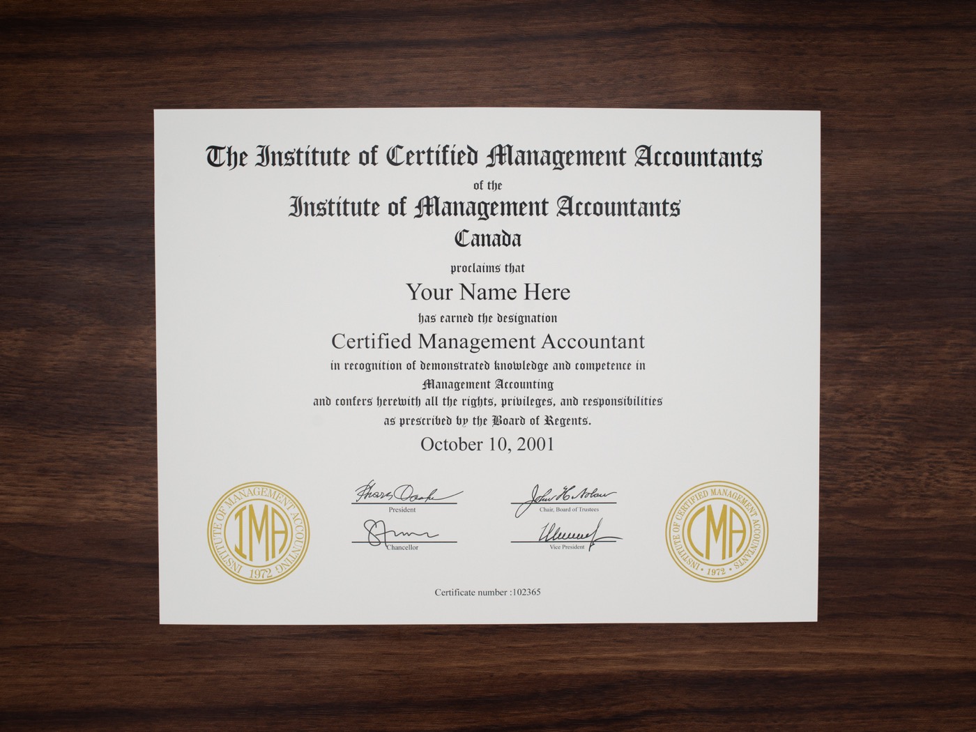 Canada accounting certificate sample