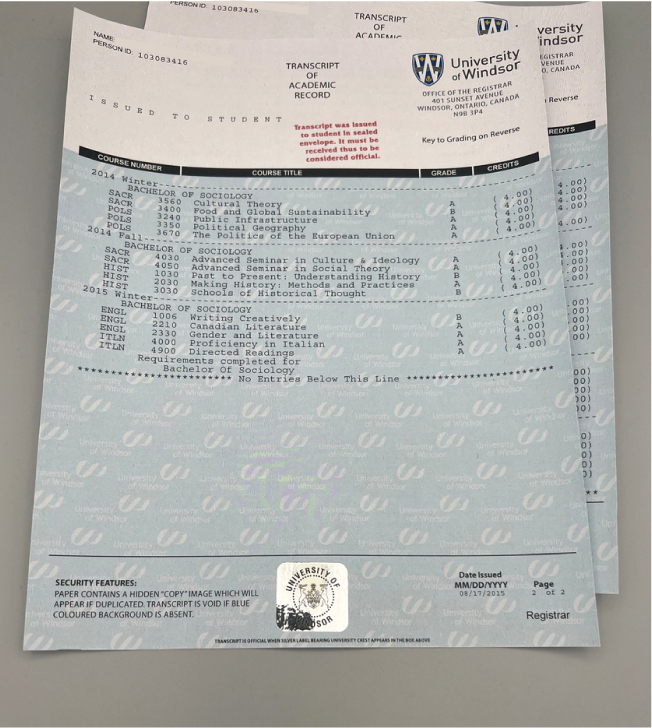 Canada college precise-match transcript sample