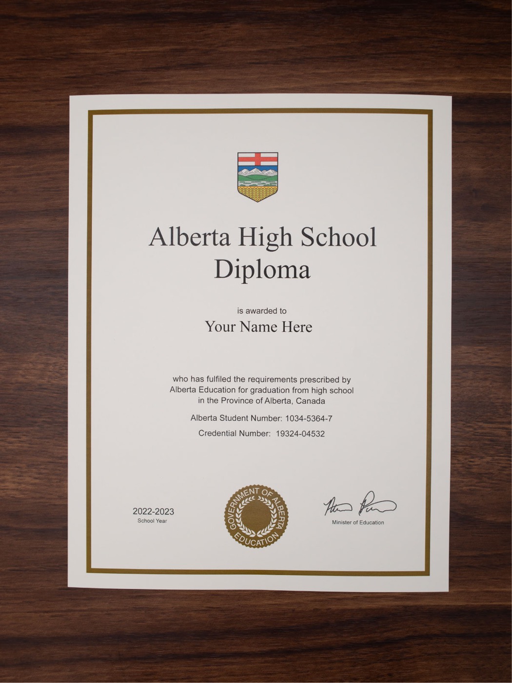 Canada secondary diploma and transcript bundle sample