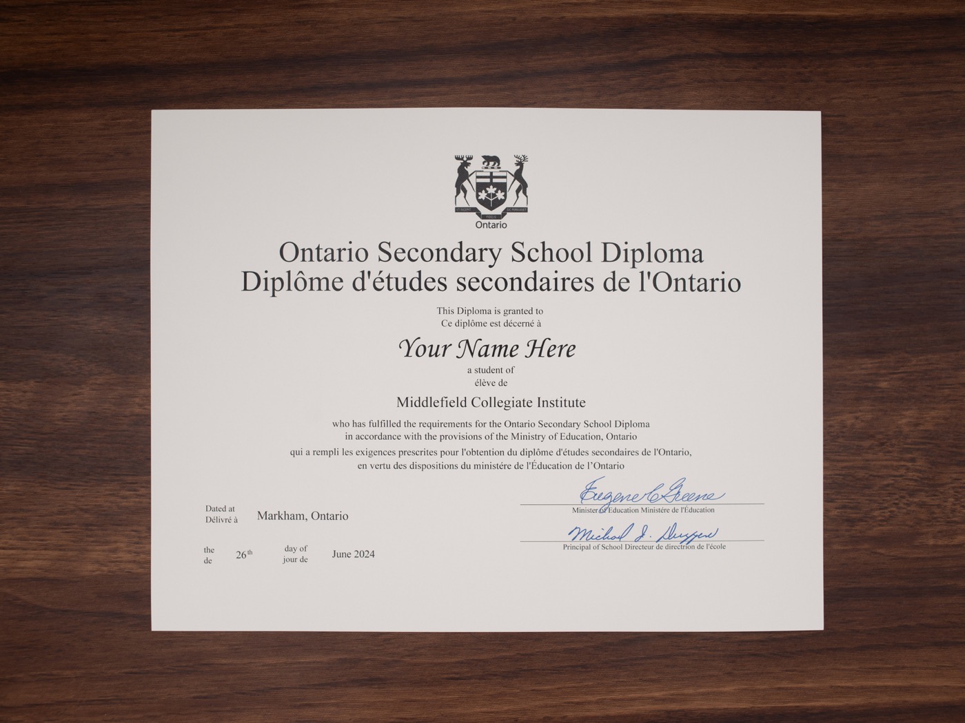 Canada secondary school diploma province design sample