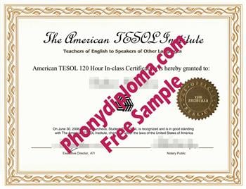 American TESOL certificate sample