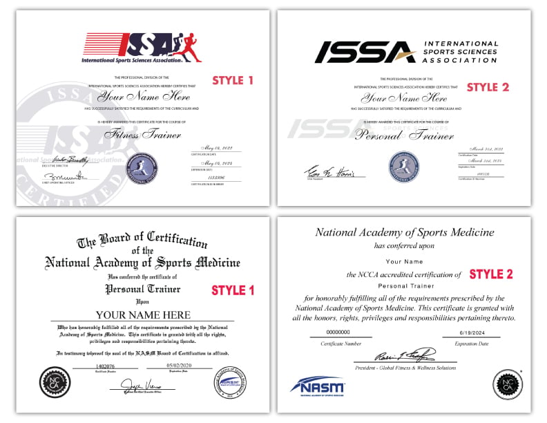 Personal trainer certificate sample