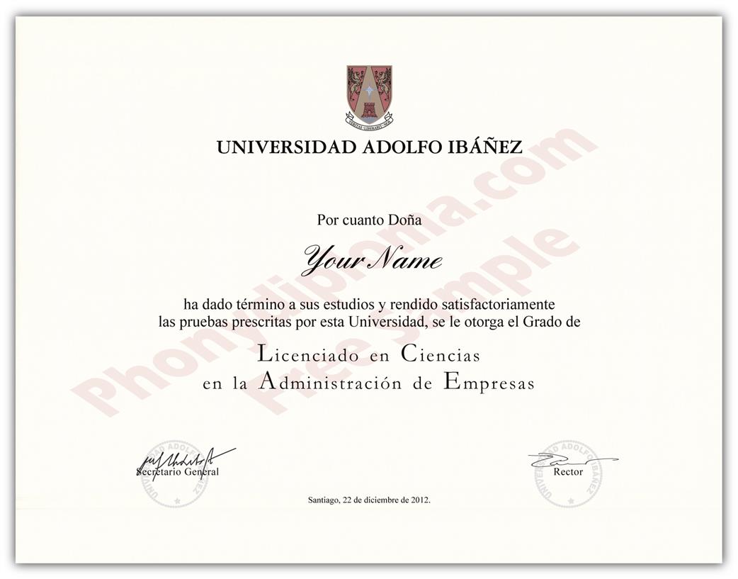 Universidad Adolfo Ibáñez diploma sample